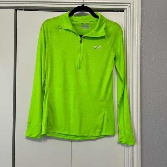 Under Armour Half Zip Pullover AllSeasonGear Athletic Top Neon Green SM - Picture 6 of 6